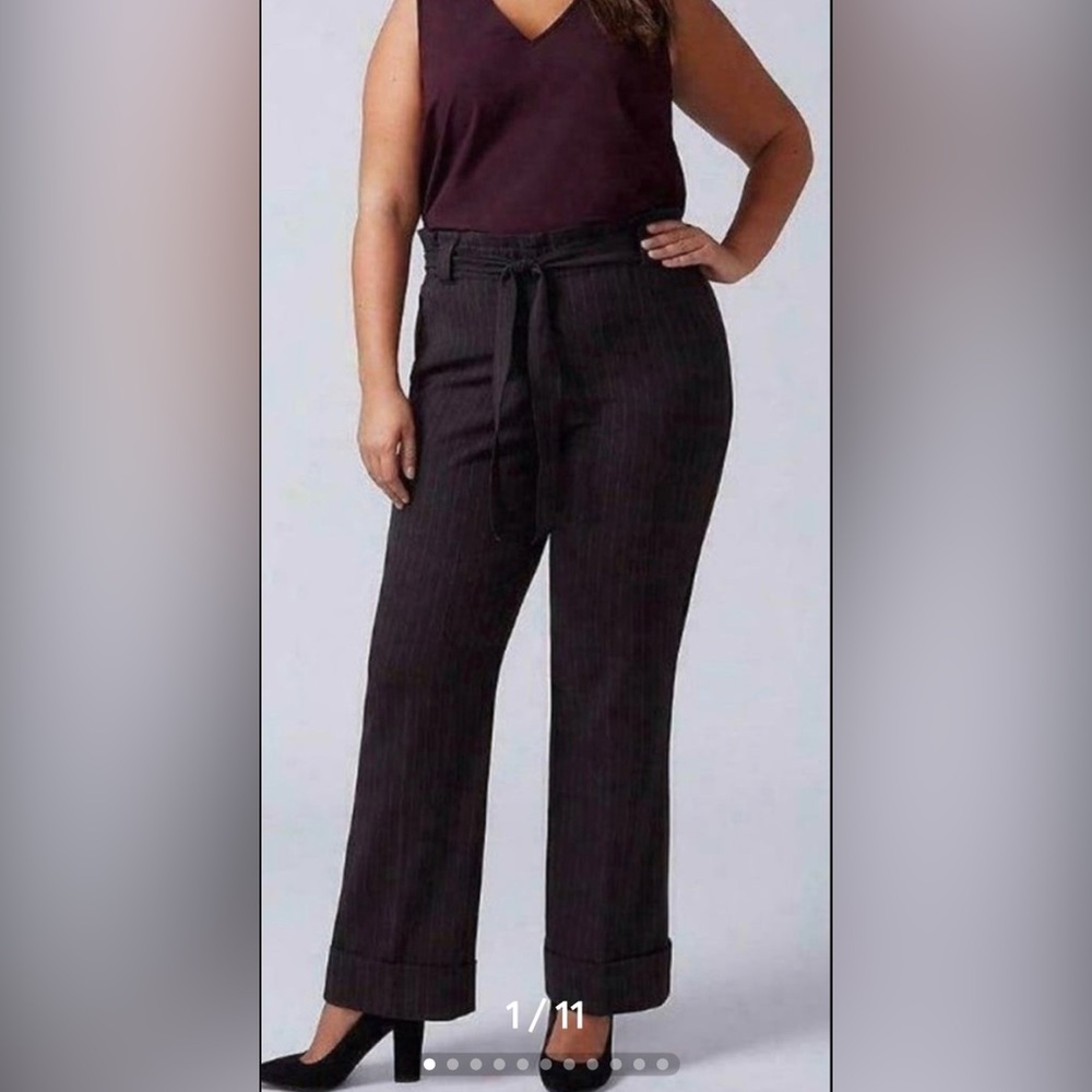 Lane Bryant Lena High Waist Paper Bag Belted Trouser Plum Stripe Size 18 New